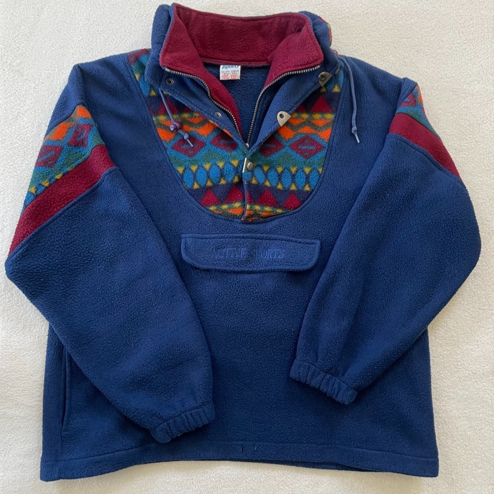 VTG C&A Rodeo Aztec Southwestern 1/4 Zip Fleece Womens Small Gorpcore Cabin Cozi